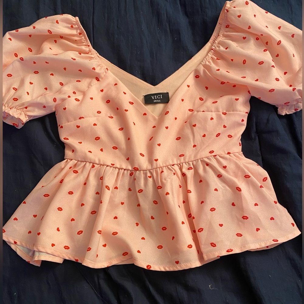Vici Pink and Red Patterned Blouse - Picture 9 of 10